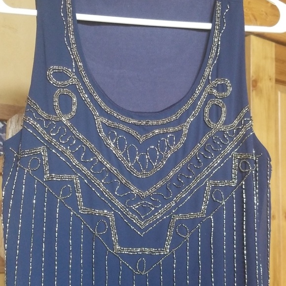 Blue dress with silver beads L - Picture 6 of 6